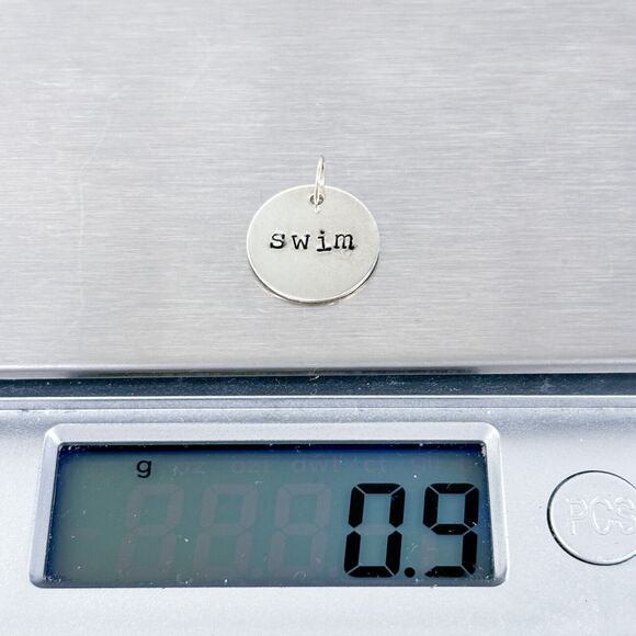 Vintage Sterling Silver 925 "Swim" Hand Stamped Charm Pendant - Picture 4 of 5